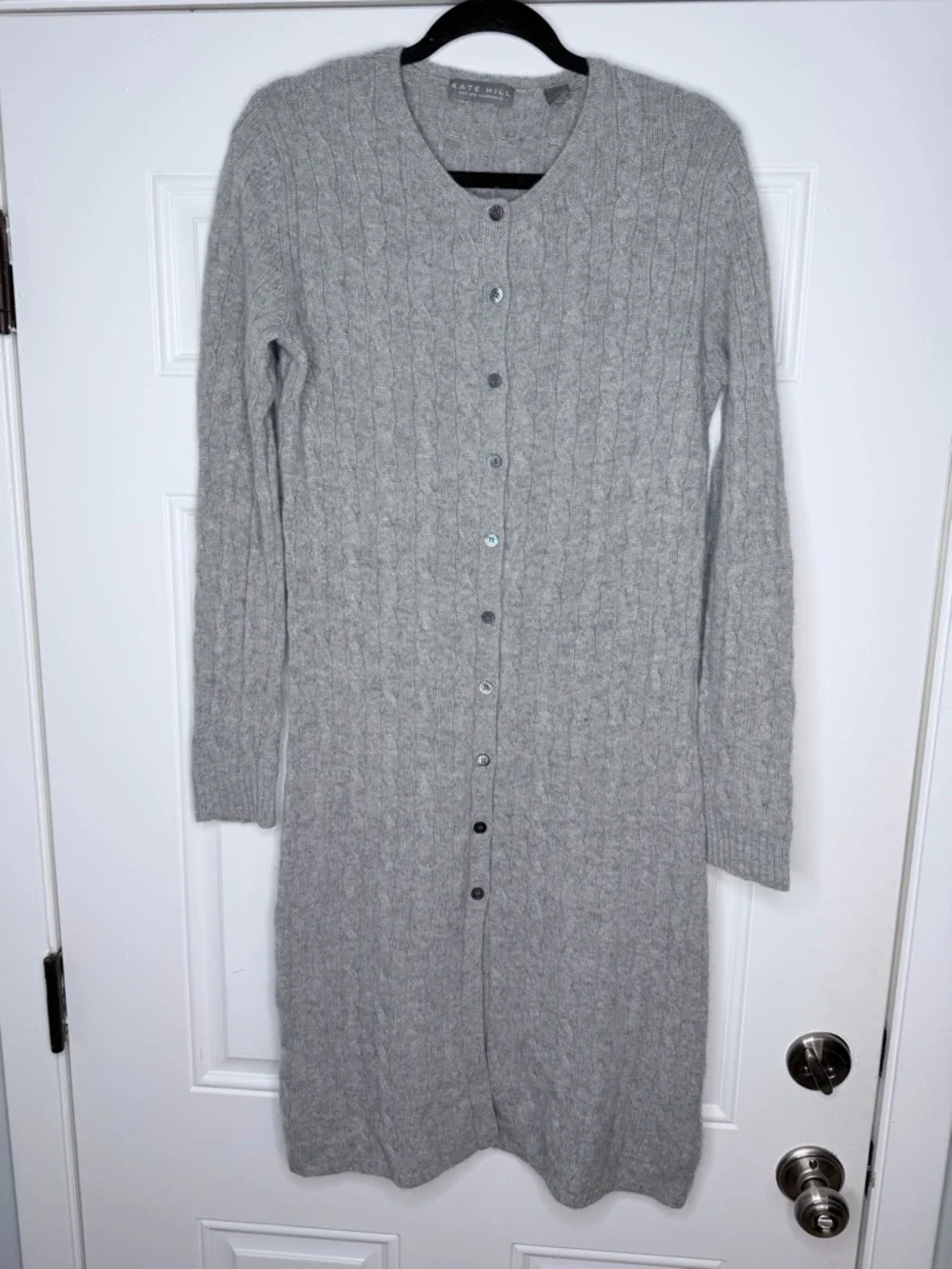 Kate hill size m grey 100% cashmere cardigan sweater long midi‎ length